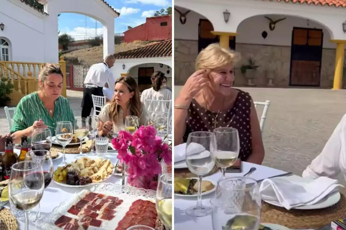 Montaje de Stories de Instagram con Carmen Bazán y María José Campanario y Toñi Moreno en una comida en Ambiciones