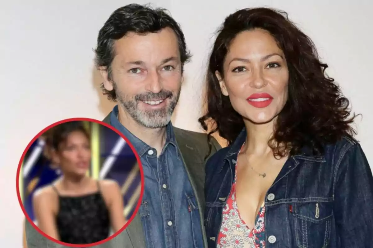 Patricia Pérez y Luis Canut sonrientes posan para la cámara, con un recuadro en la esquina inferior izquierda que muestra una imagen borrosa de una mujer en un vestido negro.