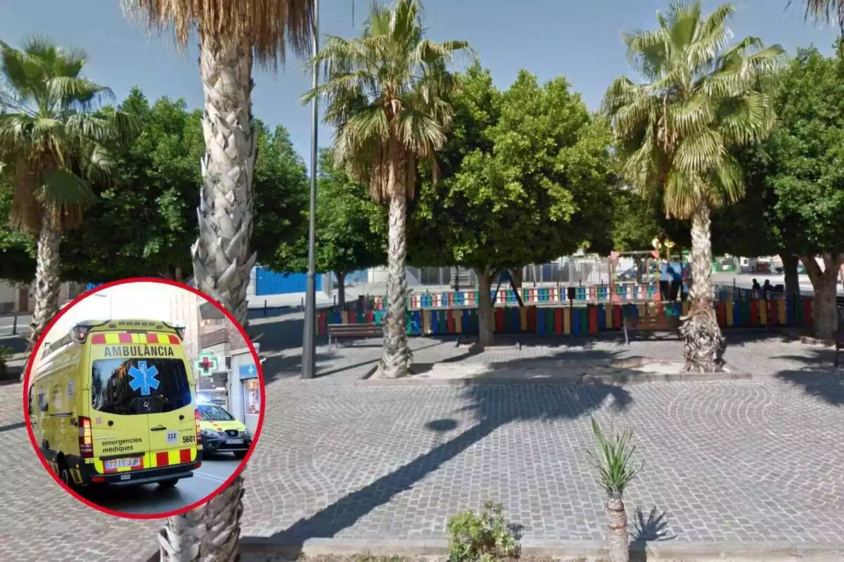 Montaje con fotos de una ambulancia y de la plaza Capuchinos de Orihuela en Alicante