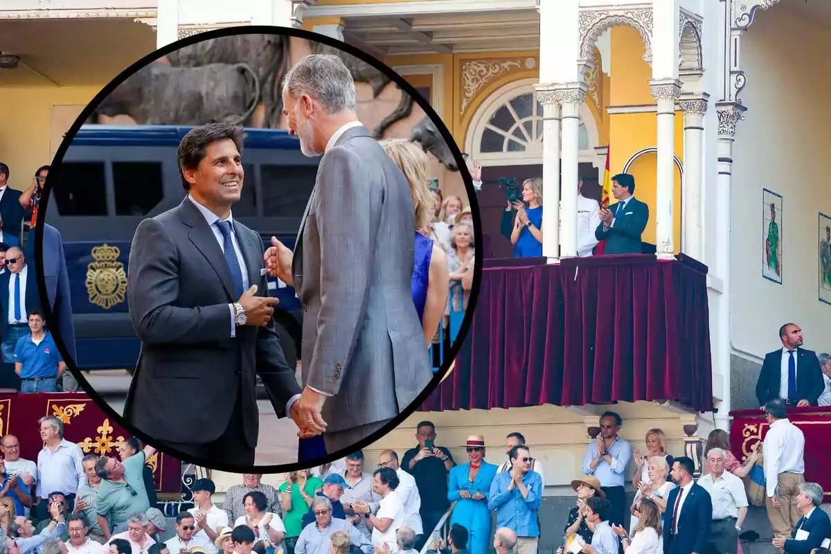 Montaje con la imagen del encuentro entre Fran Rivera y el rey Felipe en la plaza de toros de Las Ventas