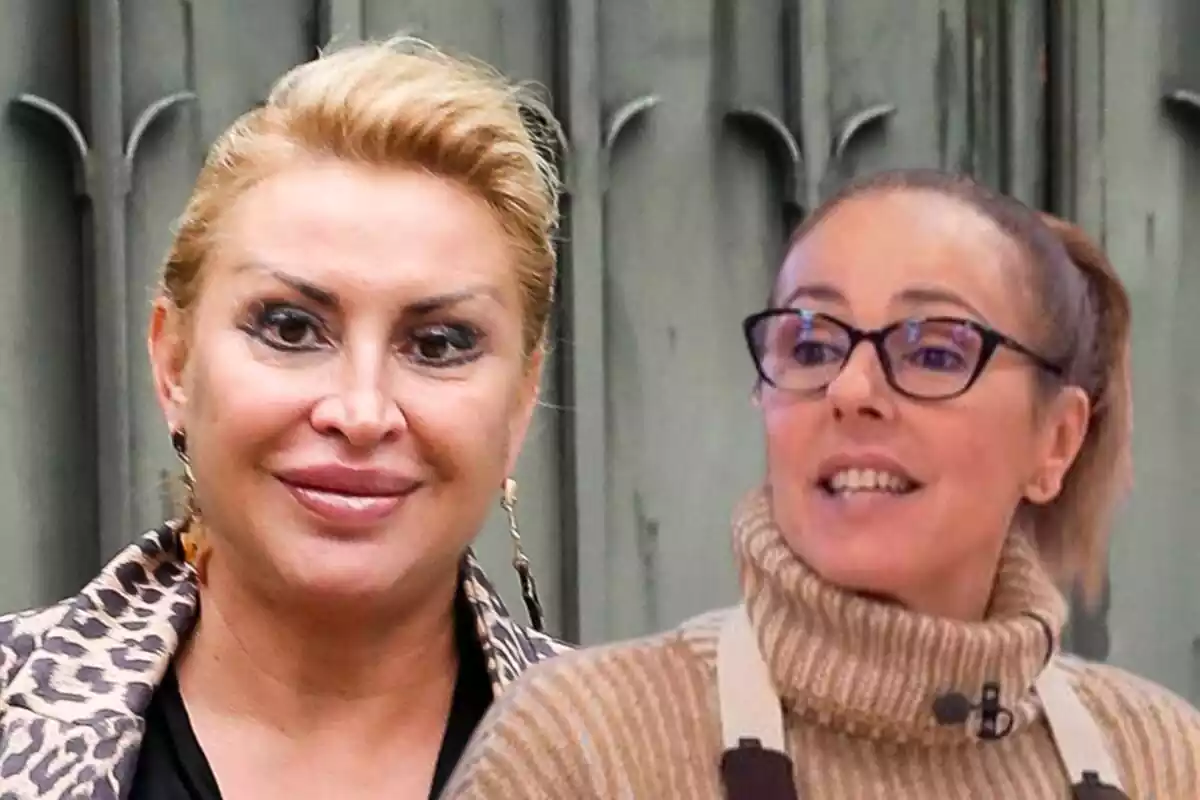 Montaje con Rocío Carrasco y Raquel Mosquera, ambas con el rostro serio