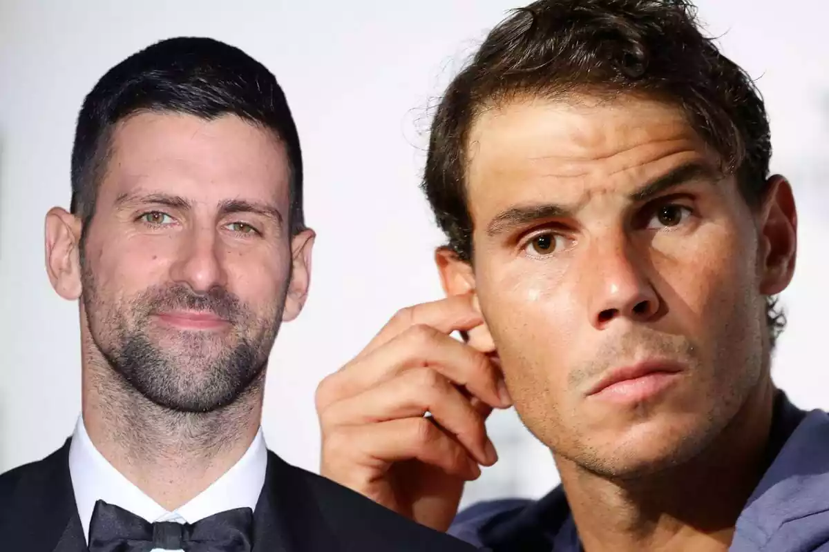 Montaje con los rostros de Rafa Nadal y Novak Djokovic con el rostro serio