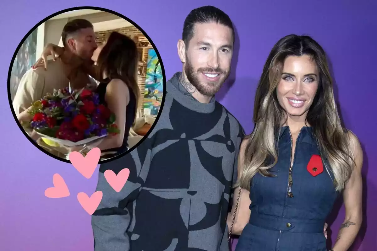 Montaje con Sergio Ramos y Pilar Rubio junto a la captura del beso entre la pareja