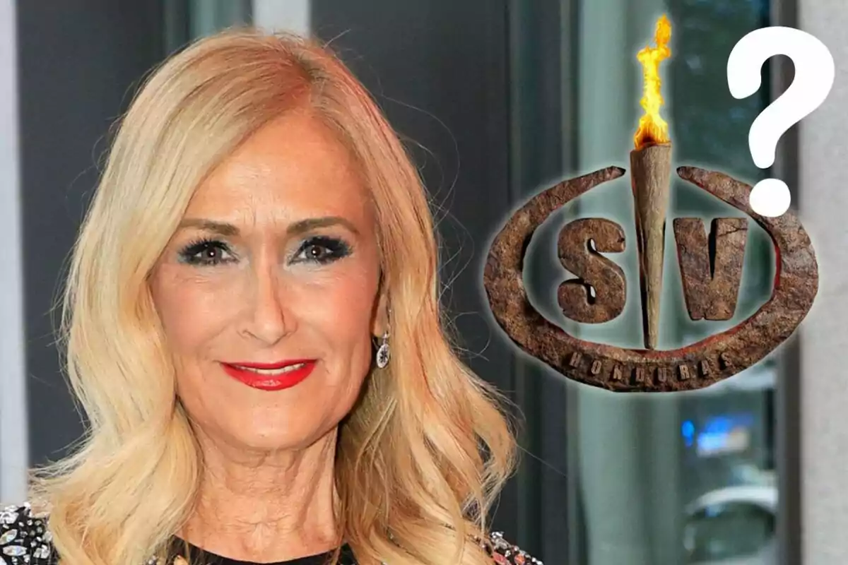 Cristina Cifuentes sonriente con maquillaje de ojos oscuros y labios rojos, junto a un logotipo de "SV" con una antorcha encendida y un signo de interrogación.