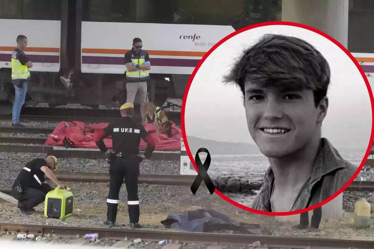 Montaje de fotos de la policía trabajando en el levantamiento del cadáver en Santa Justa y al lado una imagen de Álvaro Prieto sonriente
