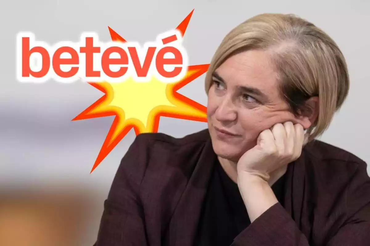 Montaje de fotos de Ada Colau con el logo de 'Beteve' al lado y un emoji de explosión