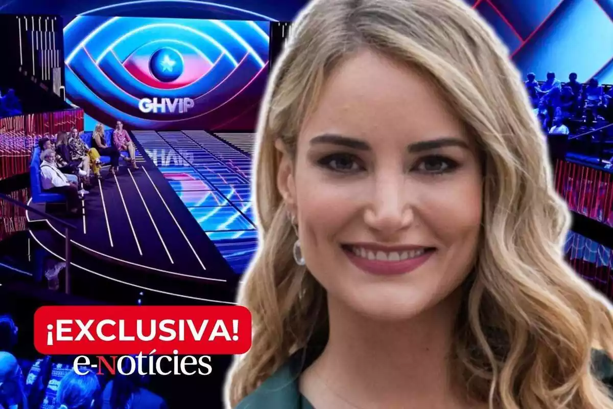 Montaje de fotos de Alba Carrillo con el plató de 'Gran Hermano Vip' de fondo y la palabra 'Exclusiva' al lado