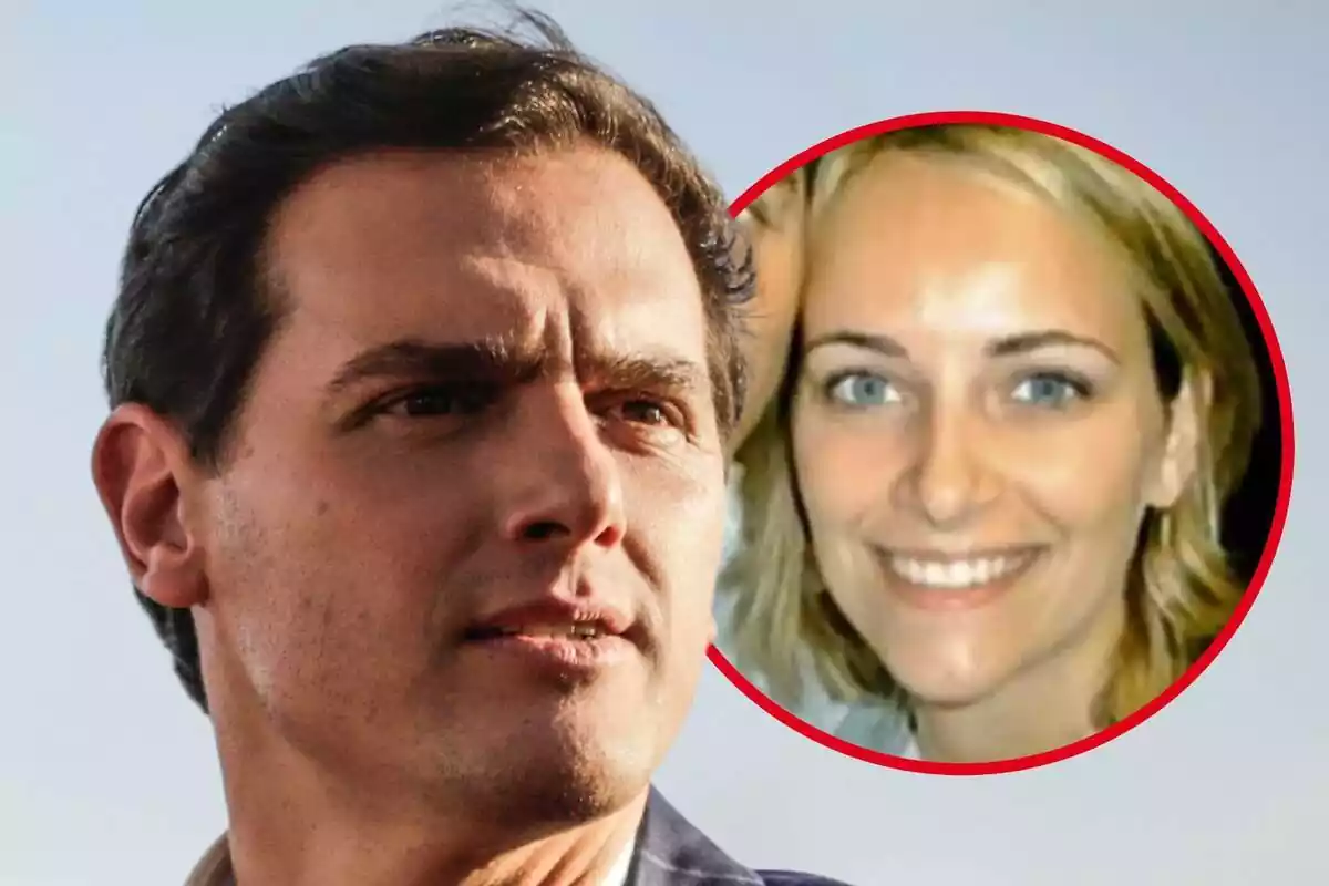 Montaje de fotos de primer plano de Albert Rivera y, al lado, en el interior de un círculo su expareja Mariona Saperas