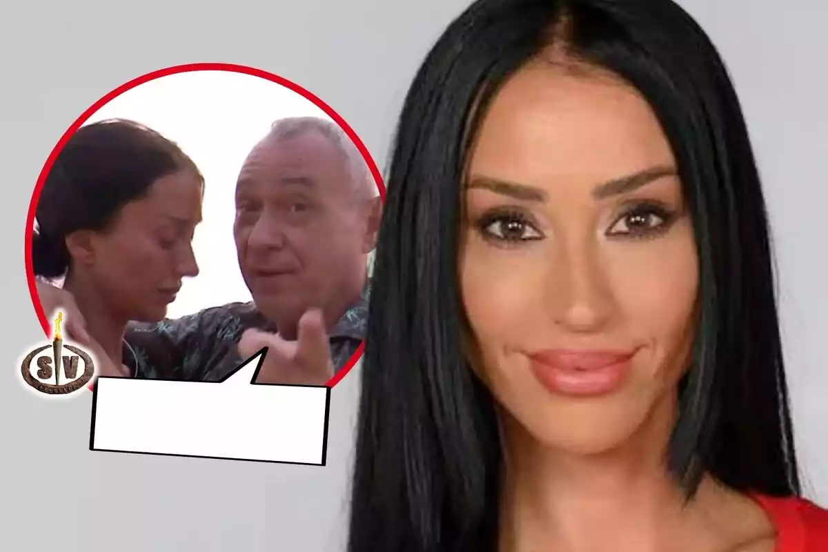 Montaje de fotos de primer plano de Aurah Ruiz con rostro medio sonriente y una imagen de ella con su padre en 'Supervivientes'