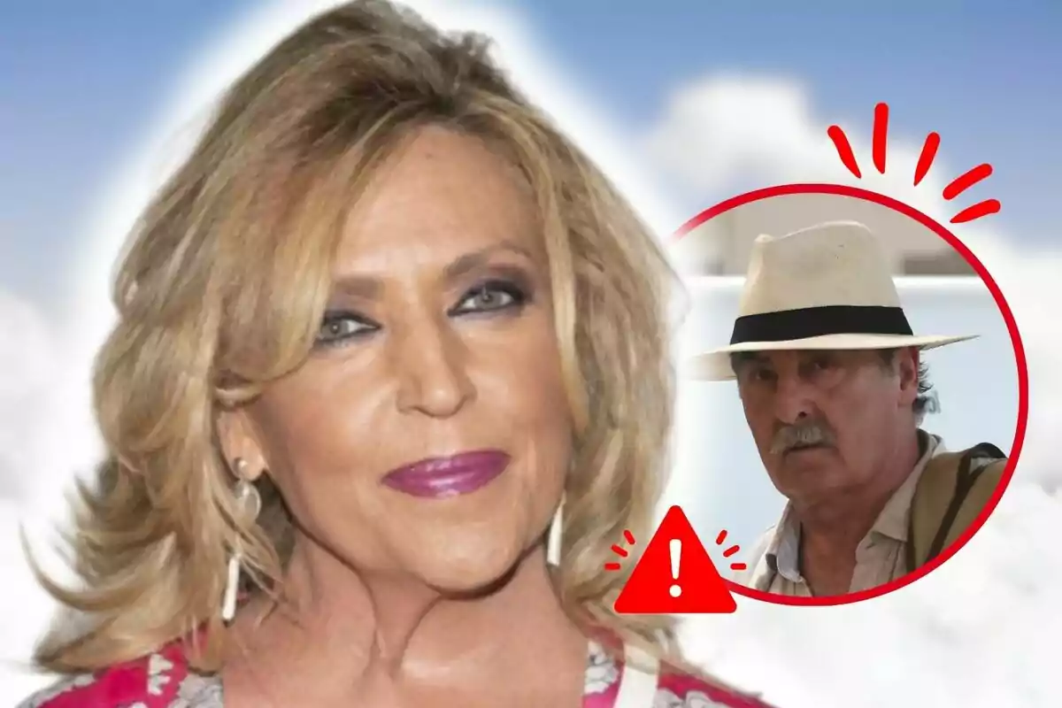 Montaje de fotos de primer plano de Lydia Lozano con rostro sonriente y, al lado, una imagen de su marido, Charly, con rostro serio