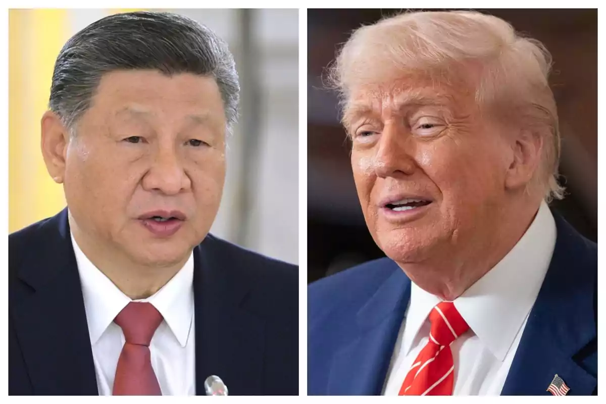 Dos hombres en trajes formales, uno es Xi Jinping con corbata roja y el otro es Donald Trump con corbata a rayas, en un montaje de imágenes lado a lado. Dos hombres en trajes formales, uno es Xi Jinping con corbata roja y el otro es Donald Trump con corbata a rayas, en un montaje de imágenes lado a lado.