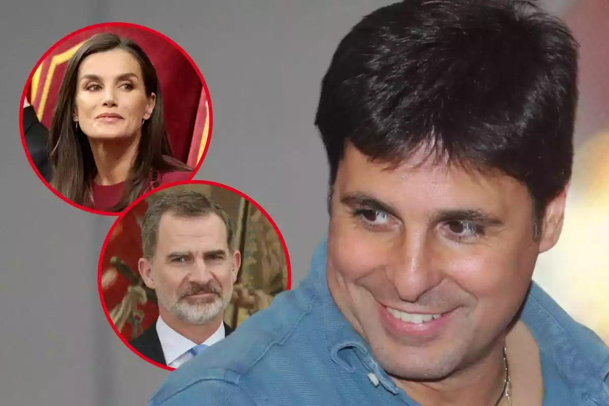 Montaje de fotos de primer plano de Fran Rivera con rostro sonriente y, al lado, una imagen del rey Felipe VI y la reina Letizia Ortiz