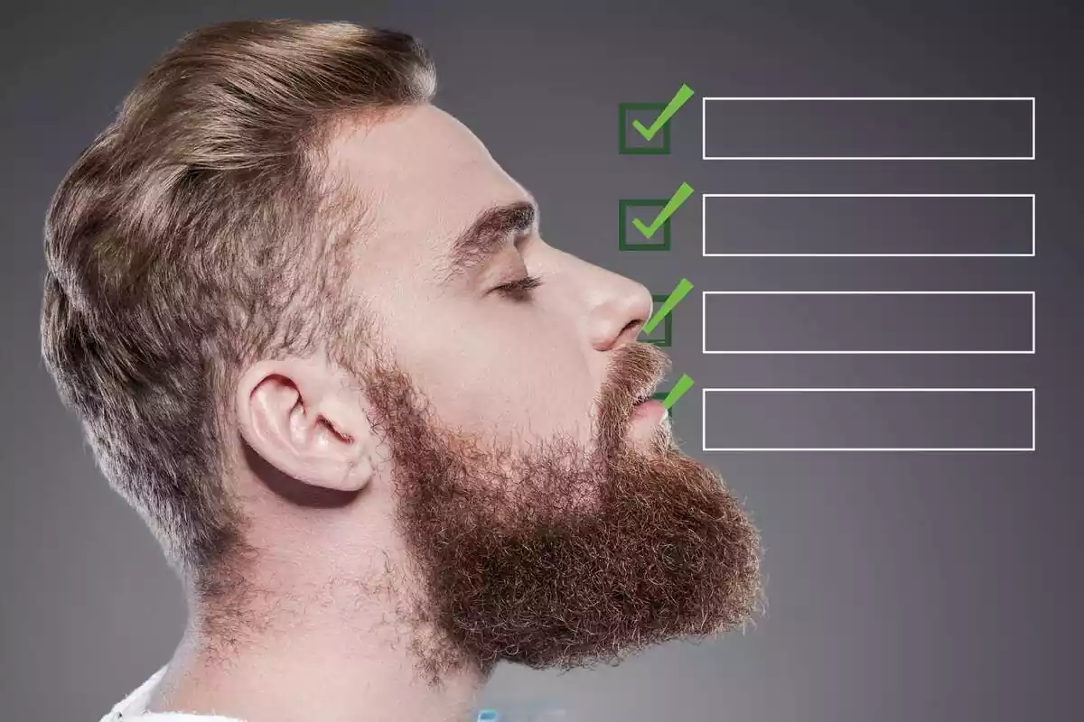 Montaje de fotos de un hombre con barba de perfil y, al lado, una lista en blanco con ticks verdes