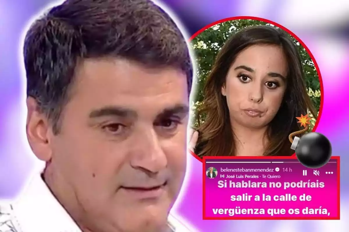 Montaje de fotos de primer plano de Jesulín de Ubrique con rostro serio y, al lado, una imagen de su hija, Andrea Janeiro también con rostro serio; al lado, la captura de pantalla de una historia de Instagram subida por Belén Esteban el pasado 10 de enero de 2024