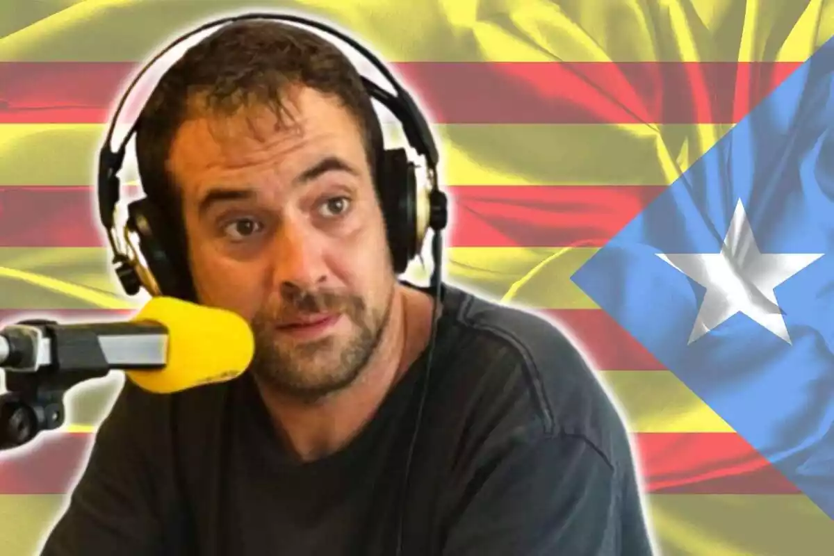 Montaje de fotos de Joel Díaz, de Catalunya Radio, con una estelada de fondo