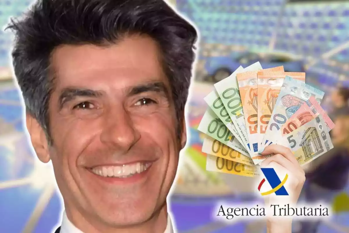 Montaje de fotos de primer plano de Jorge Fernández sonriendo y, al lado, una imagen de billetes de euro con el logo de Hacienda