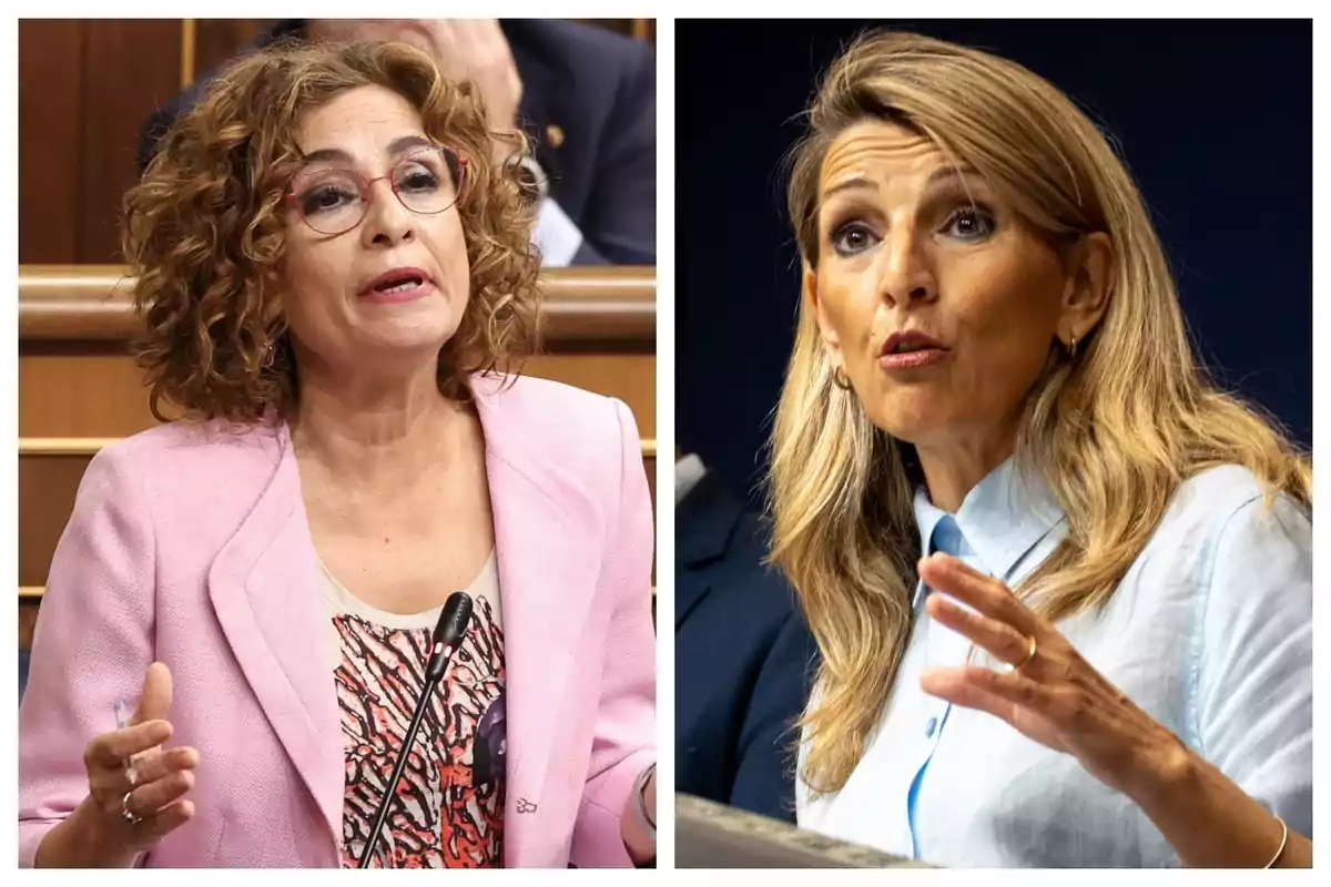 Montaje de fotos de plano medio de María Jesús Montero y Yolanda Díaz, ambas con rostro neutro. Montaje de fotos de plano medio de María Jesús Montero y Yolanda Díaz, ambas con rostro neutro.