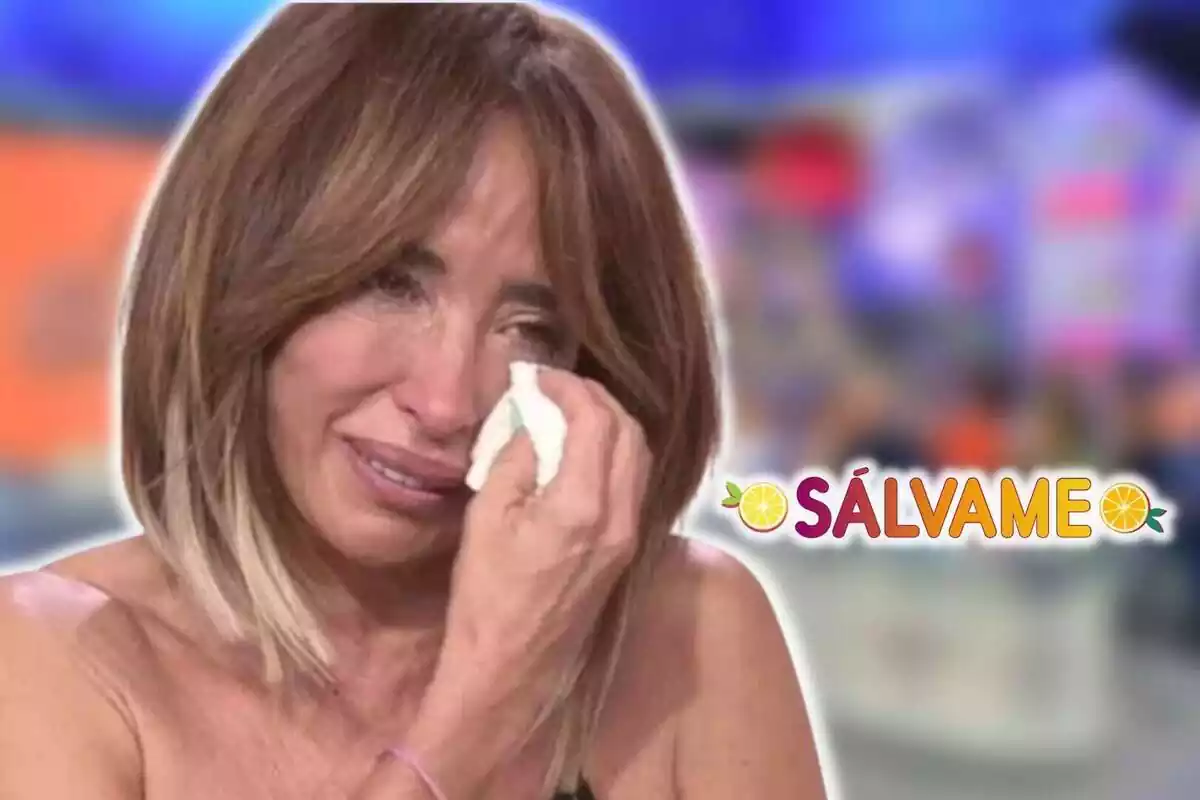 Montaje de fotos de María Patiño llorando con el logo de ‘Sálvame’ al lado