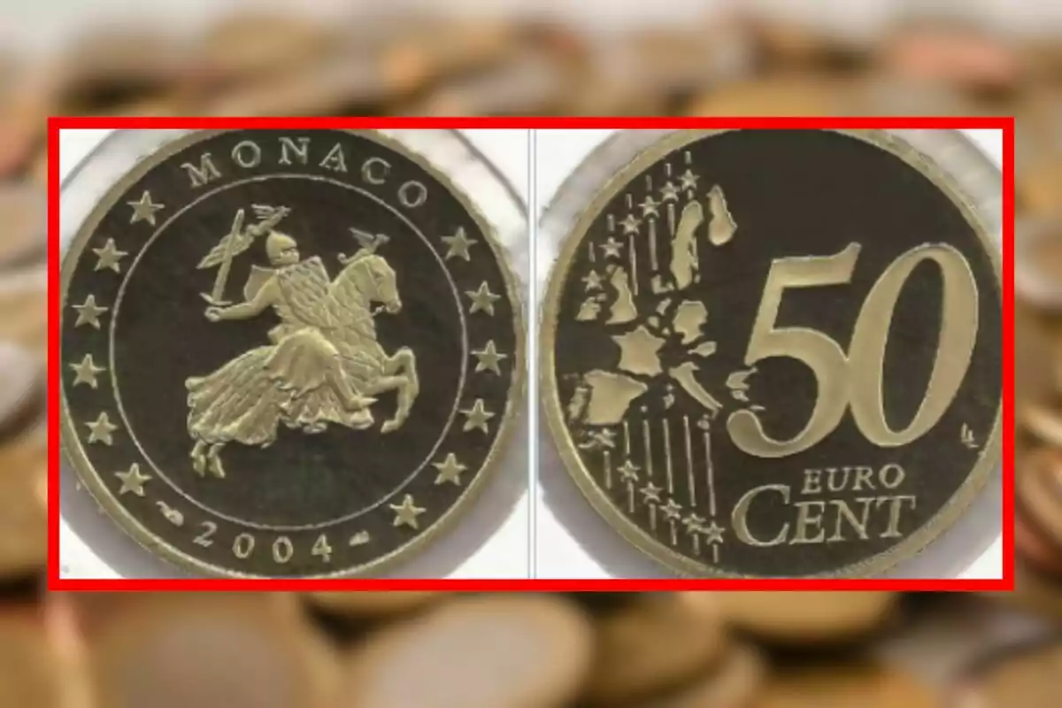 Montaje de fotos de una moneda de 50 céntimos de Mónaco de 2004 Montaje de fotos de una moneda de 50 céntimos de Mónaco de 2004