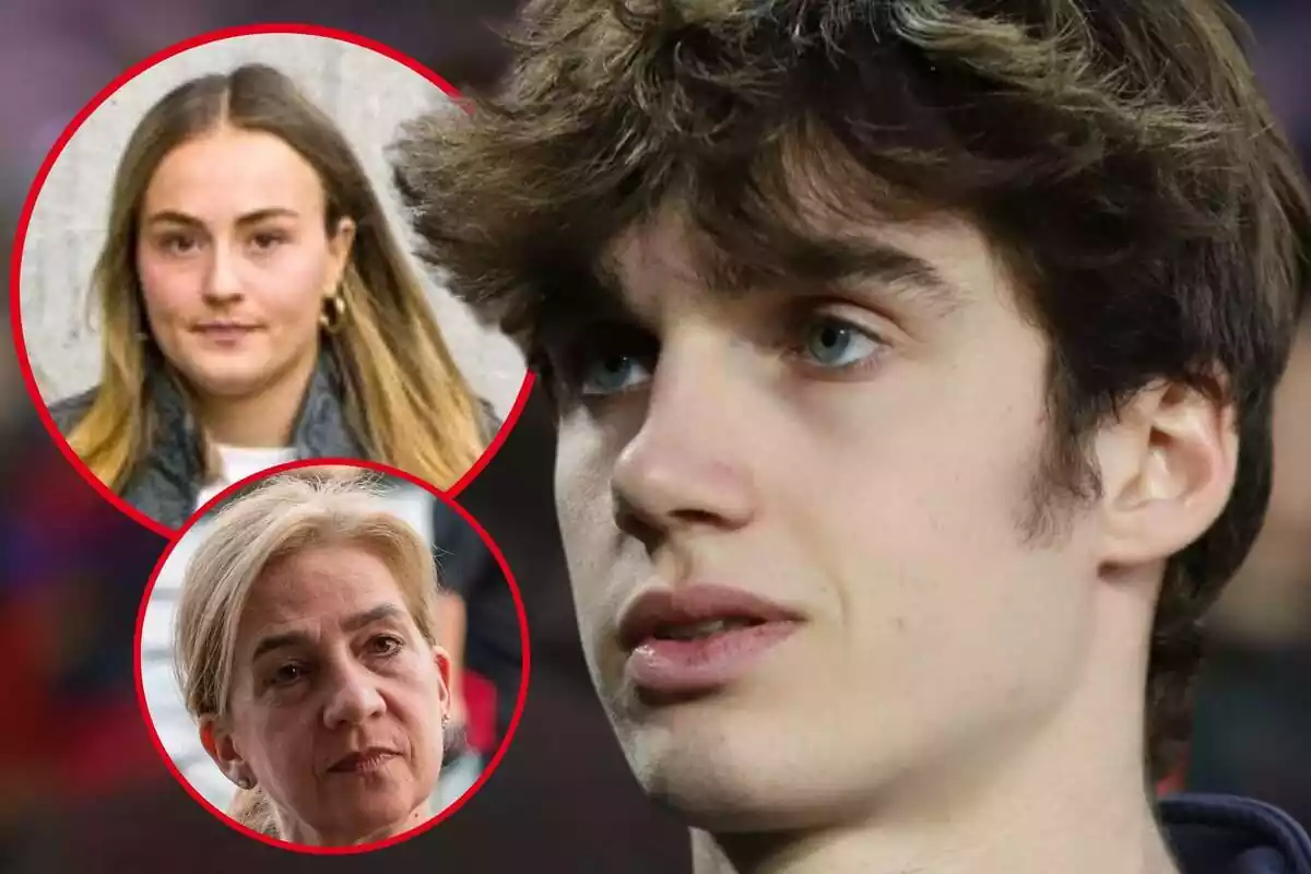 Montaje de fotos de primer plano de Pablo Urdangarin, Johanna Zott y la infanta Cristina; los tres con rostro serio