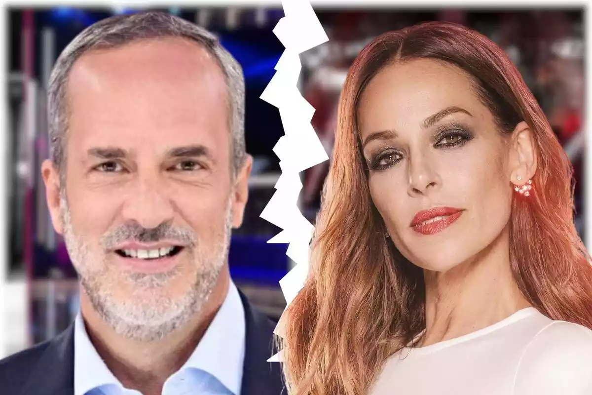 Montaje de fotos de Santi Acosta y Eva González, ambos con rostro medio sonriente