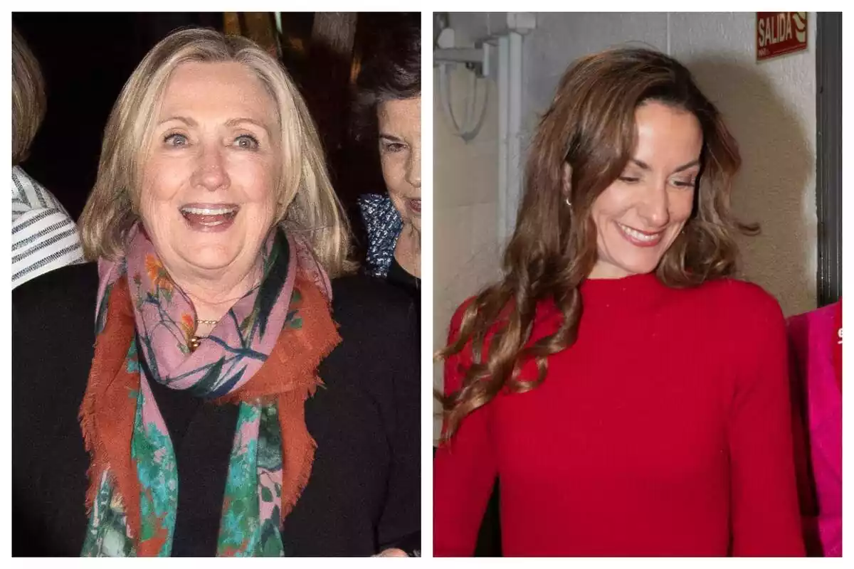 Montaje de fotos de plano corto de Telma Ortiz y Hillary Clinton, donde ambas aparecen con rostro sonriente Montaje de fotos de plano corto de Telma Ortiz y Hillary Clinton, donde ambas aparecen con rostro sonriente