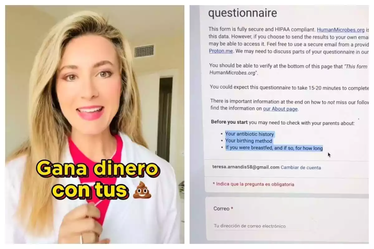 Montaje de fotos de un TikTok de '@LadyScience' donde explica cómo ganar dinero vendiendo excrementos humanos