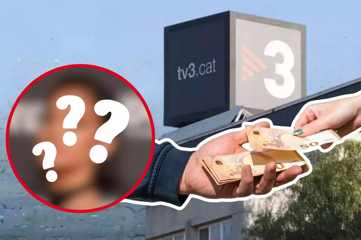 Montaje de fotos de las instalaciones de TV3 y, al lado, una imagen con interrogantes y unas manos sujetando dinero
