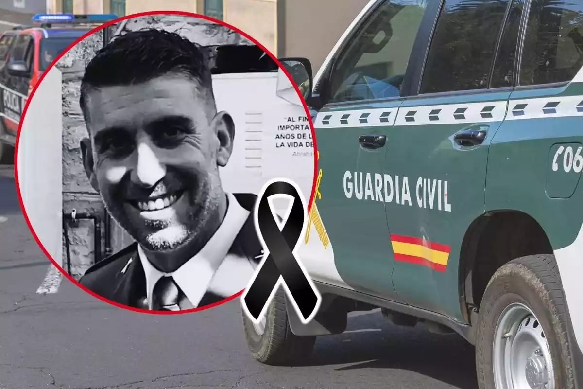 Montaje de fotos de un coche de la Guardia Civil y, al lado, una imagen de José Antonio Rosa con rostro sonriente
