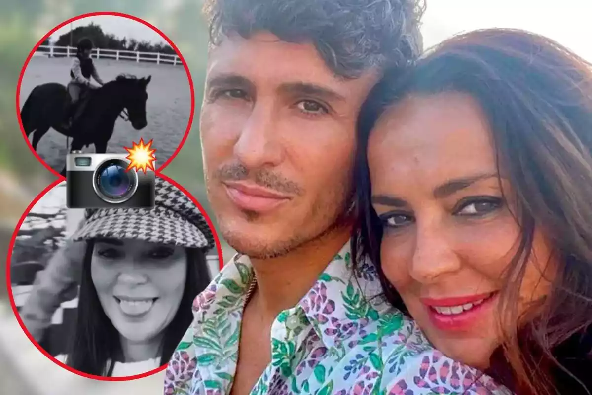 Montaje de fotos de Agustín Etienne y Olga Moreno sonrientes y, al lado, una imagen de Lola montando a caballo