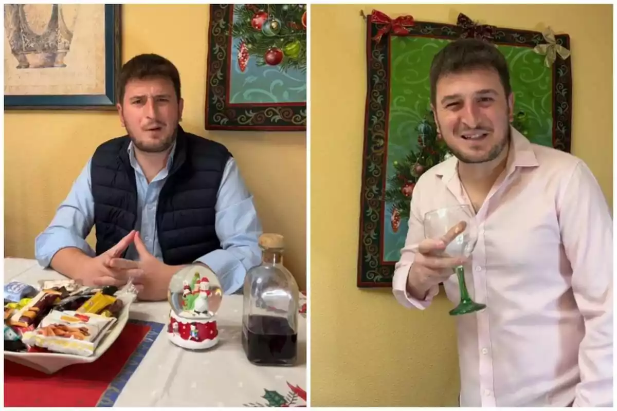 Montaje de fotos del tiktoker Álvaro Casares en un TikTok donde expone trucos para hablar como un cuñado en las reuniones de Navidad