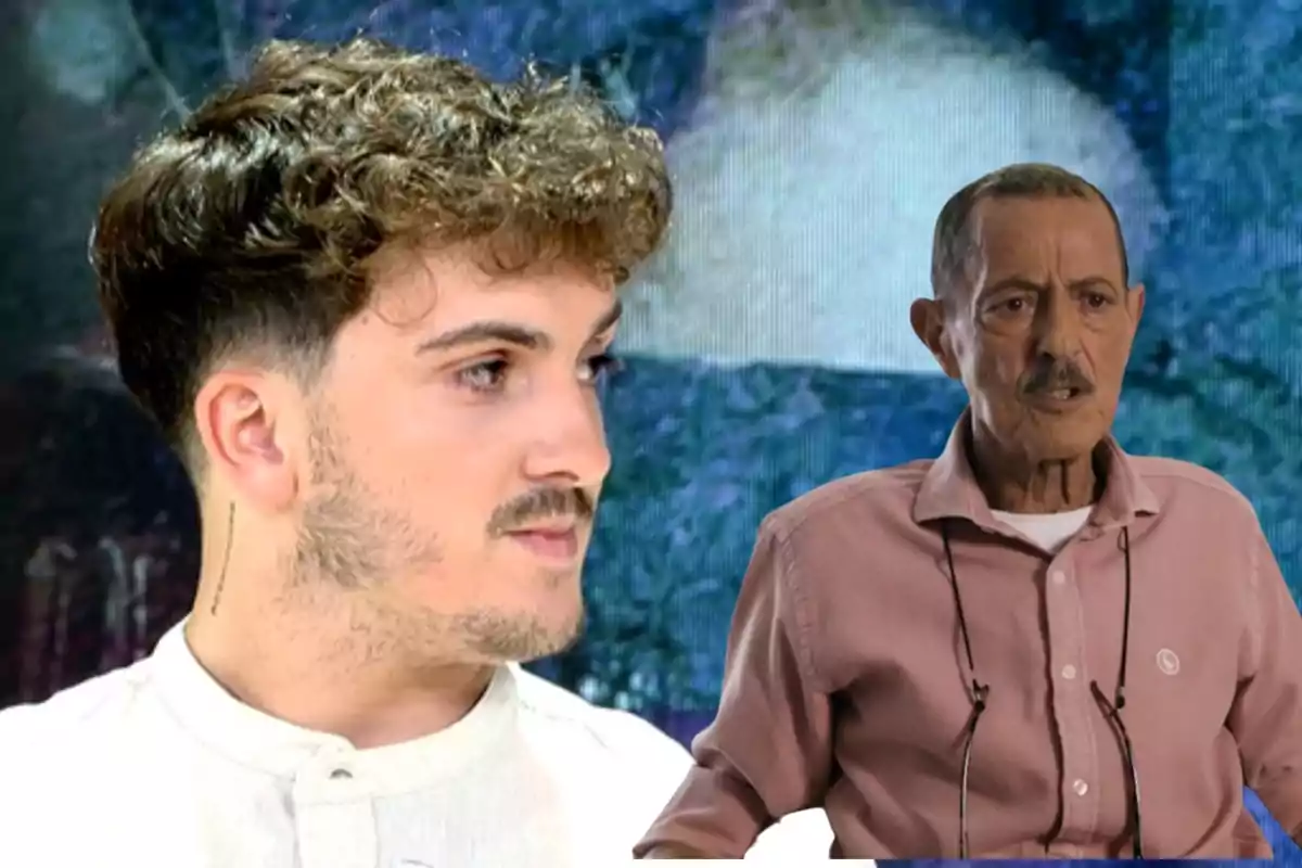 Dos hombres, uno joven con cabello rizado y otro mayor con bigote, aparecen en la imagen con un fondo borroso.