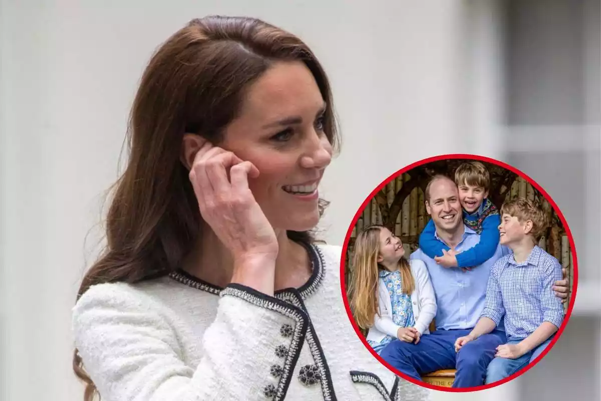 Montaje de Kate Middleton con sus hijos en una foto redonda