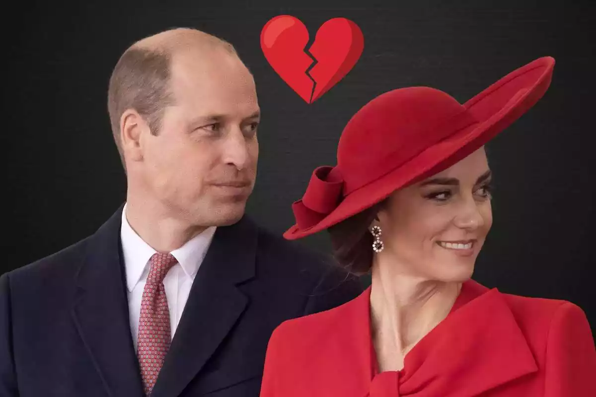 Montaje de Kate Middleton y el príncipe Guillermo con un corazón roto