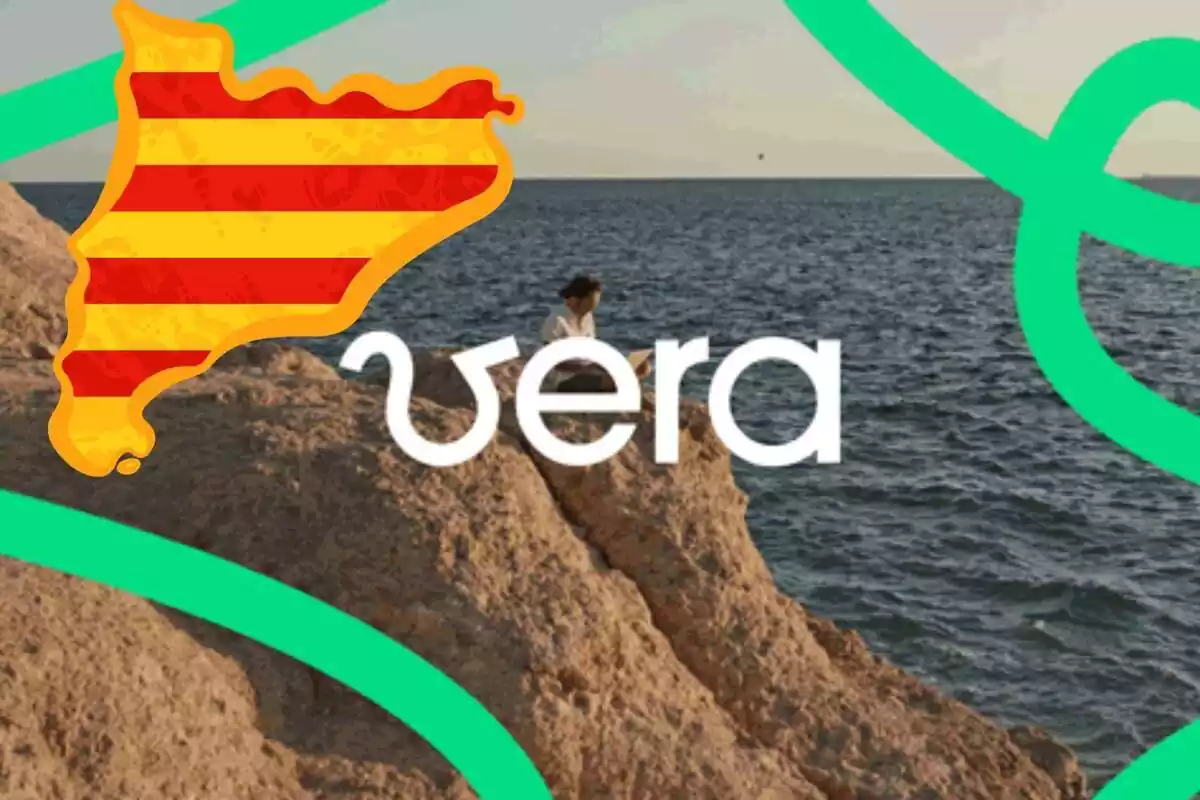 Montaje de la compañía telefónica Vera y una imagen gráfica del territorio catalán