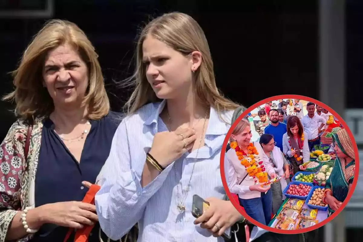 Montaje de la infanta Cristina junto a Irene Urdangarin y una imagen de su viaje a la India