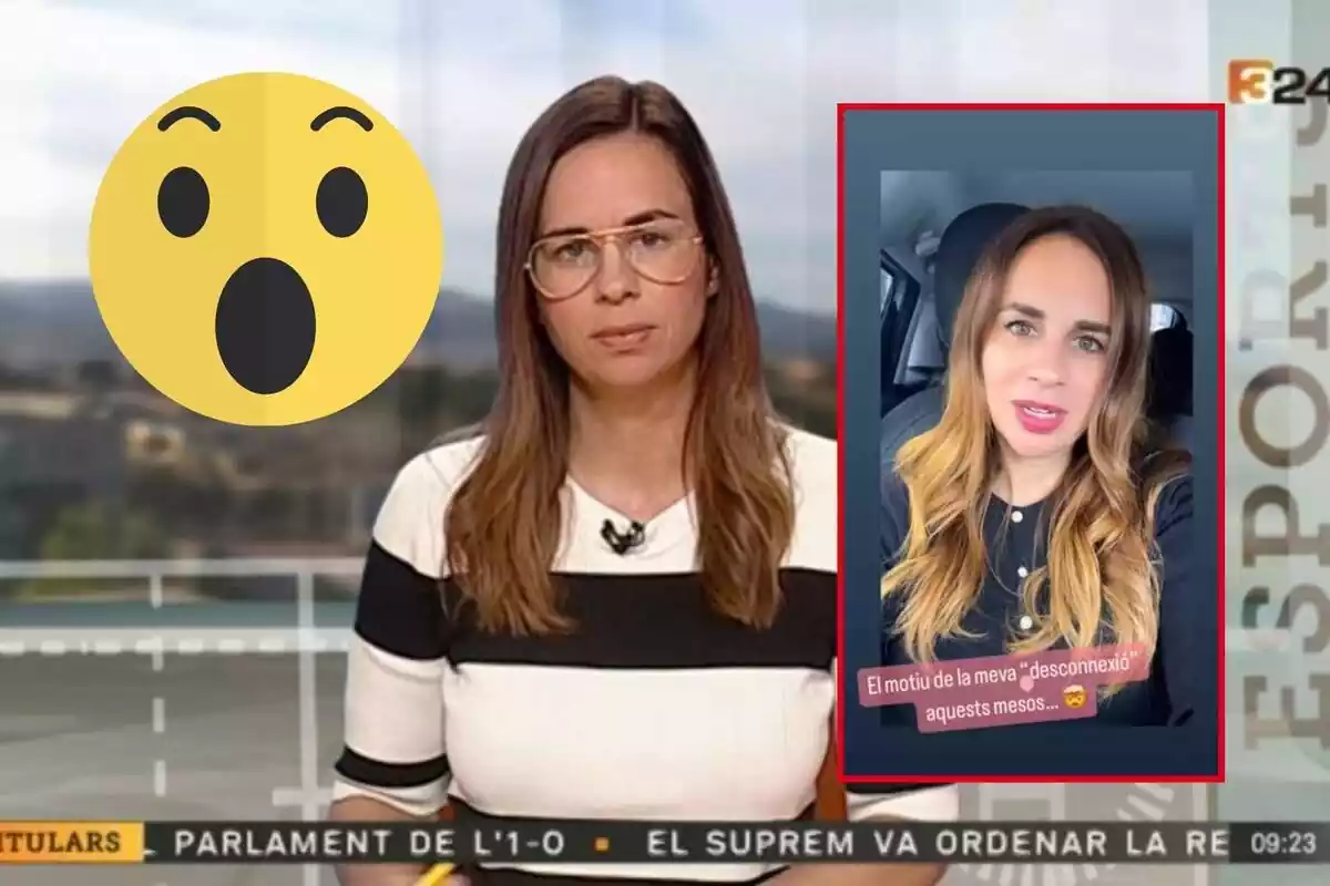 Montaje de la presentadora Laia Ferrer junto a una captura de pantalla y una cara sorprendida
