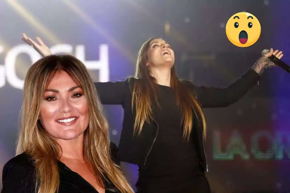 Dos mujeres, una sonriendo en primer plano y otra cantando con los brazos extendidos en el fondo, con un emoji sorprendido en la esquina superior derecha.