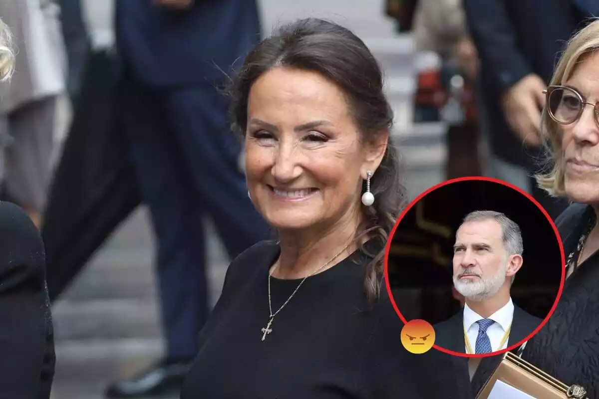 Montaje de Paloma Rocasolano durante los Premios Princesa de Asturias con Felipe en la derecha, está sonriendo y al lado hay un icono de una cara enfadada