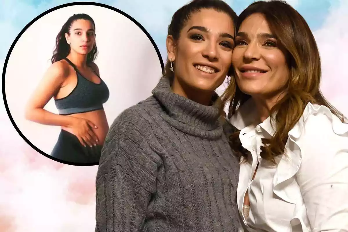 Montaje de Raquel Bollo con su hija Alma y una imagen suya embarazada