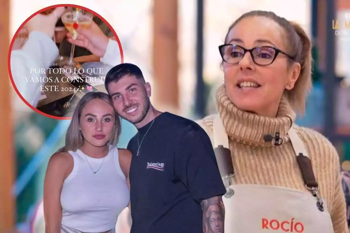 Montaje de Rocío Carrasco junto a Rocío Flores, su novio Manuel Bedmar y una captura de sus stories en Instagram