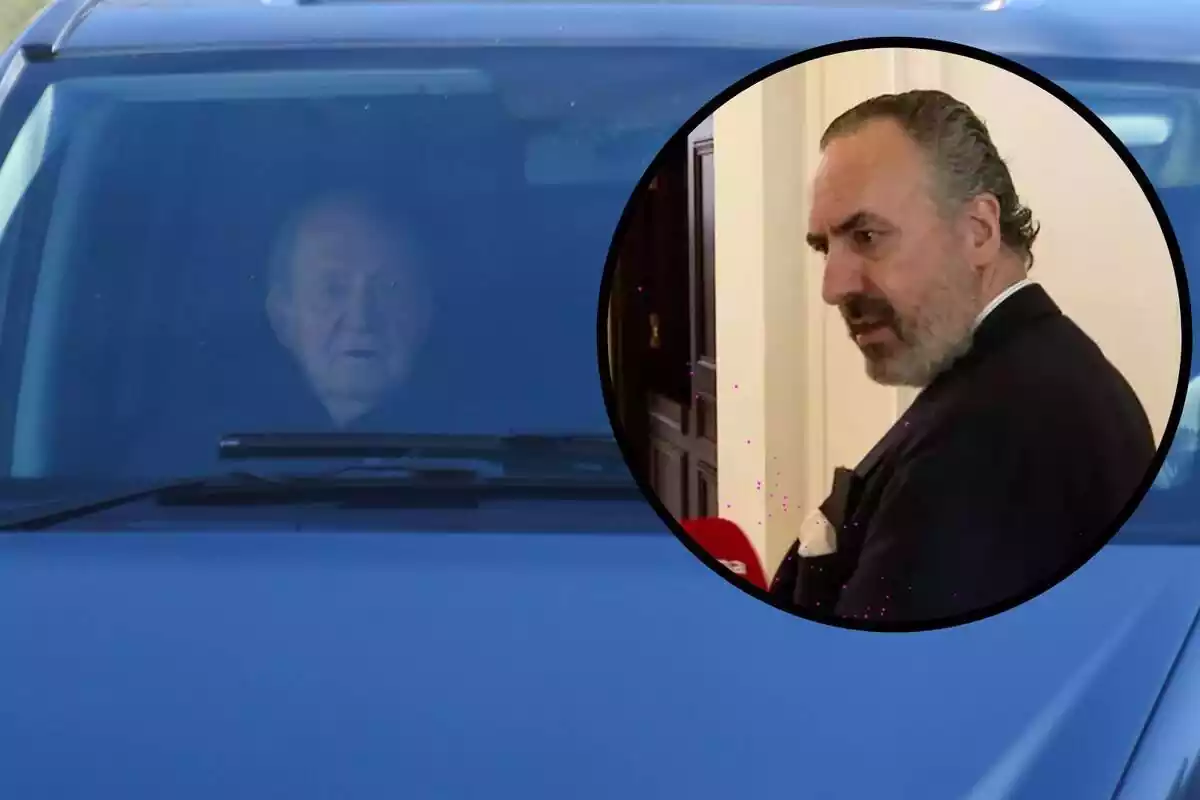 Montaje del rey Juan Carlos en un coche junto a una imagen de Jaime de Marichalar