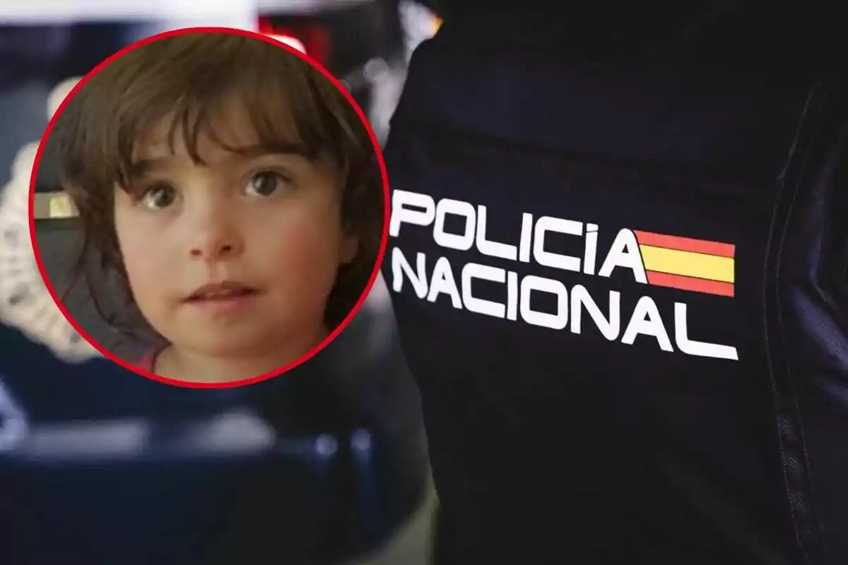 Una imagen muestra a una niña en un círculo rojo superpuesto sobre un uniforme de la Policía Nacional.