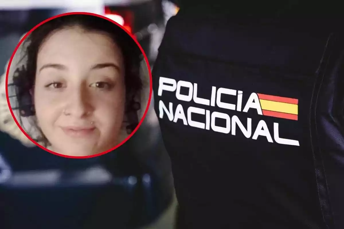 Una persona en un círculo rojo junto a un uniforme de la Policía Nacional.