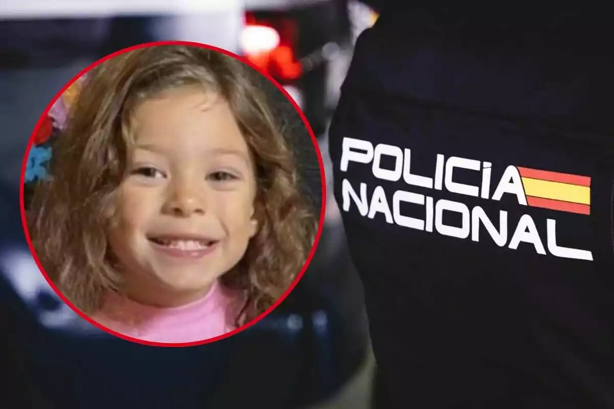 Una imagen muestra a una niña sonriendo en un círculo rojo junto a un uniforme de la Policía Nacional.