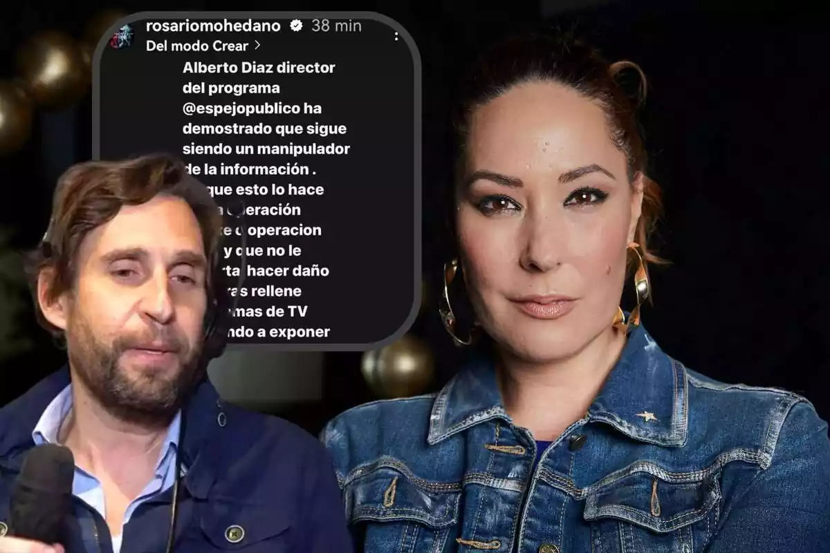 Montaje en primer plano con Rosario Mohedano, Alberto Díaz y su storie en redes sociales