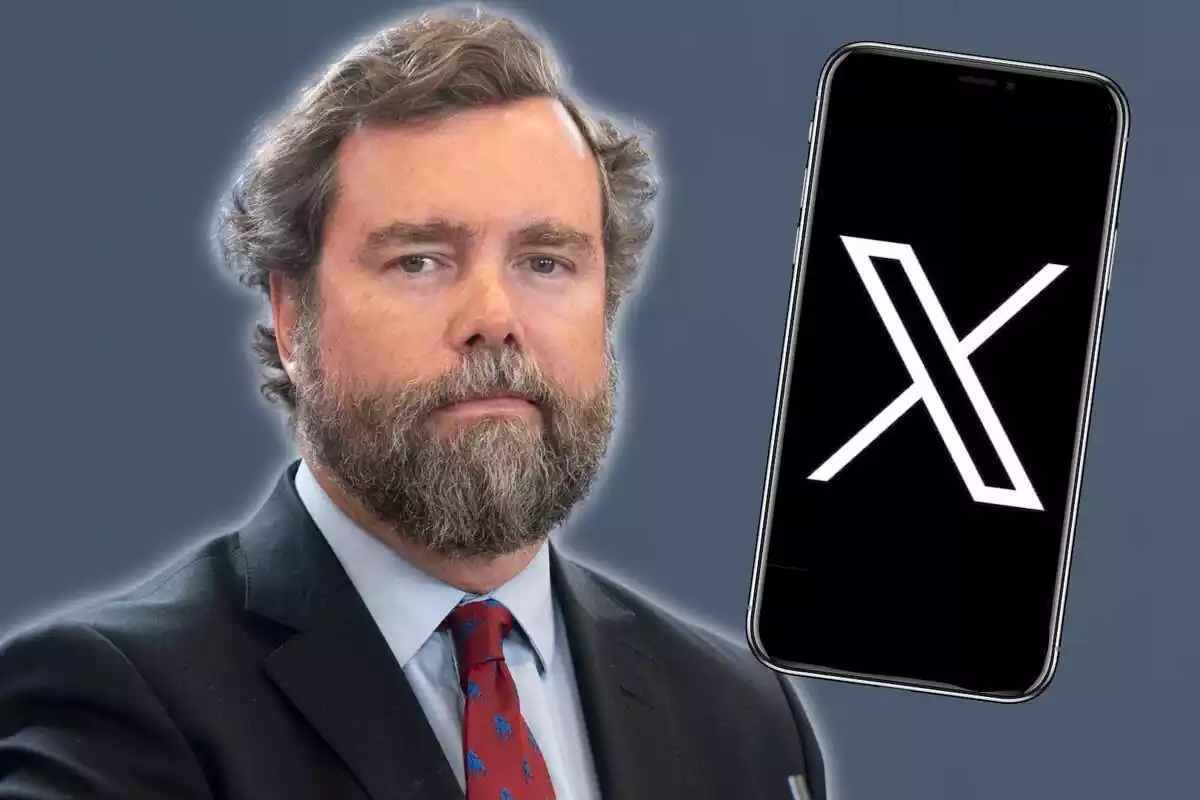 Montaje de Espinosa de los Monteros con un movil con el logo de X