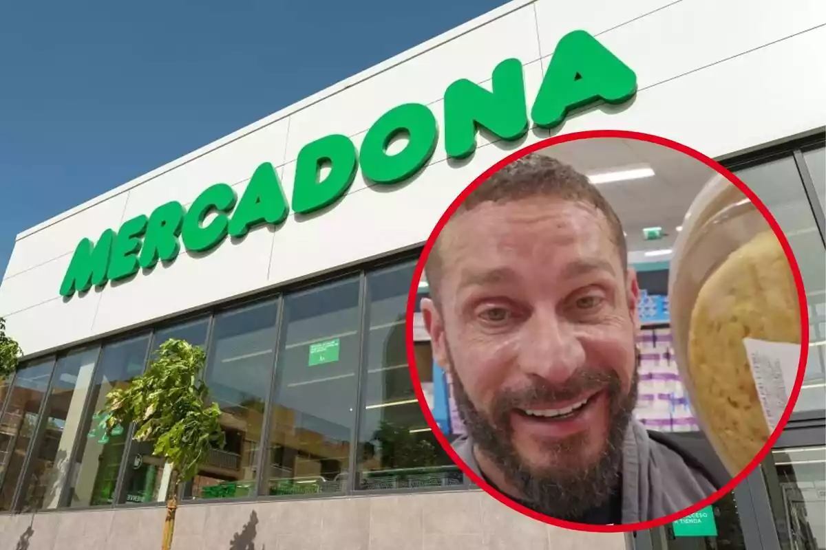 Montaje con el exterior de una tienda de Mercadona y un círculo con la cara del tiktoker y dietista Fran Susín