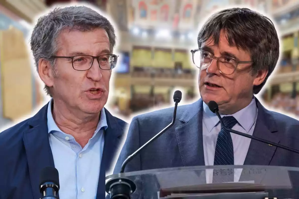 Montaje de Alberto Núñez Feijoó y Carles Puigdemont en el Congreso de los Diputados