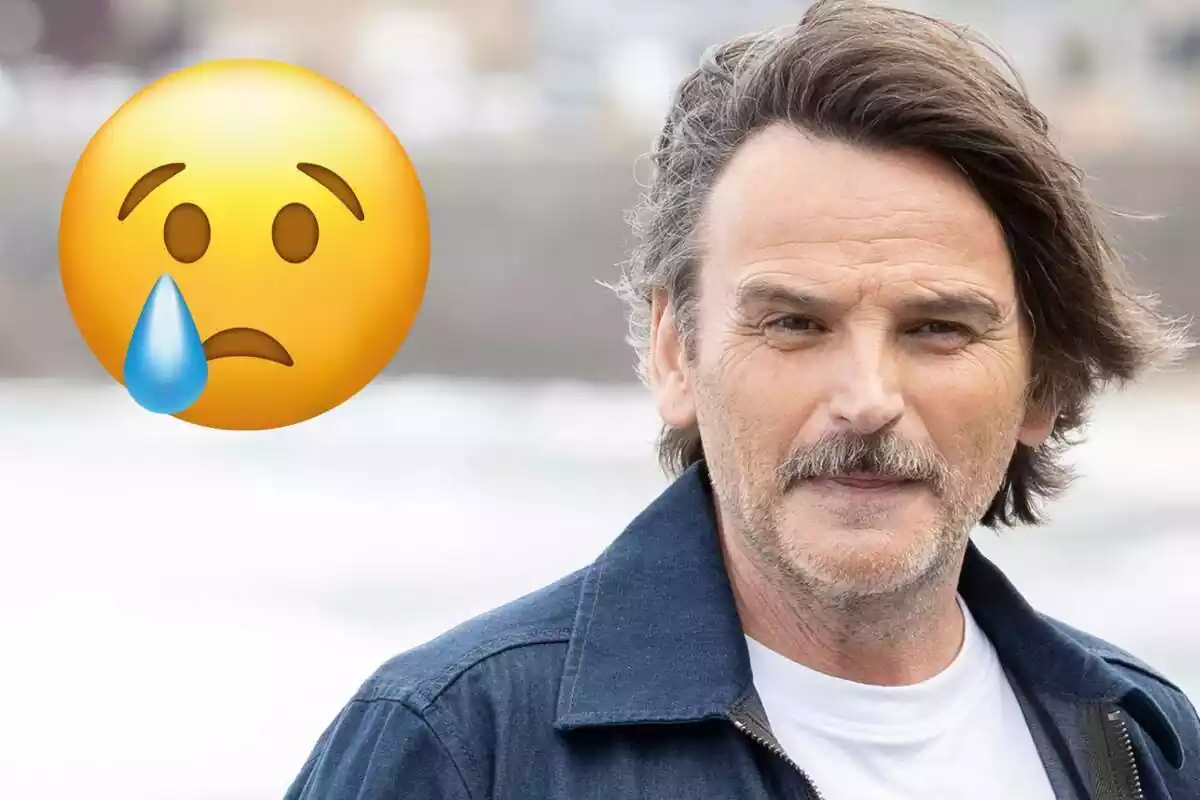 Montaje con un primer plano de Fernando Tejero serio y un emoji llorando